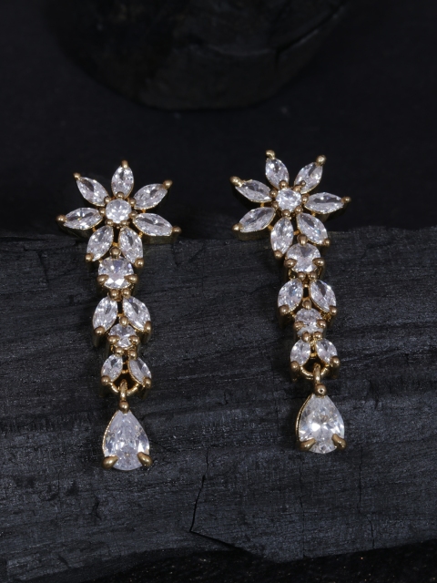 

justpeachy White Gold-Plated Cubic Zirconia Floral Drop Earrings