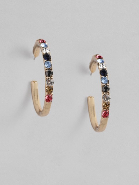 

justpeachy Multicoloured Stone Studded Circular Half Hoop Earrings, Multi