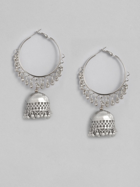 

justpeachy Silver-Plated Dome Shaped Oxidised Hoop Earrings