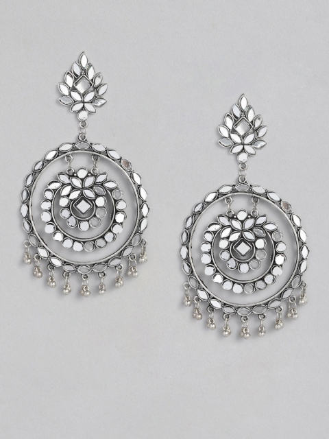 

justpeachy Silver-Toned Silver Plated Circular Drop Earrings