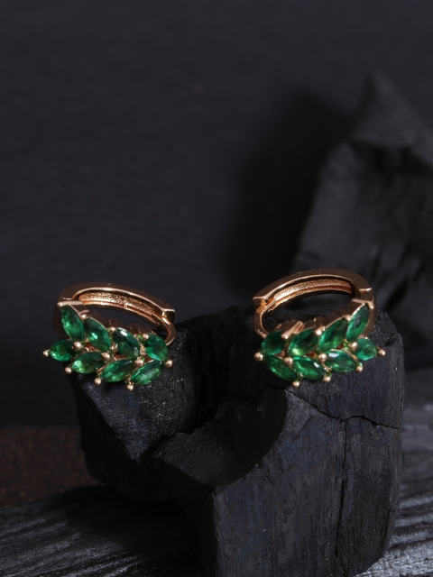 

justpeachy Gold-Plated & Green Floral Hoop Earrings