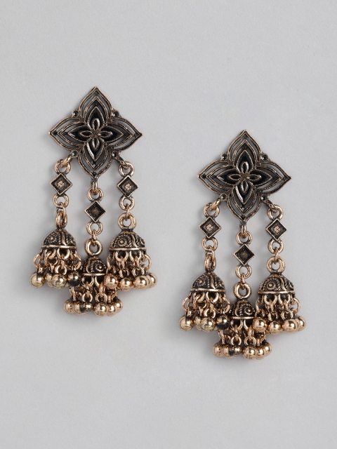 

justpeachy Gold-Toned Oxidised Dome Shaped Jhumkas