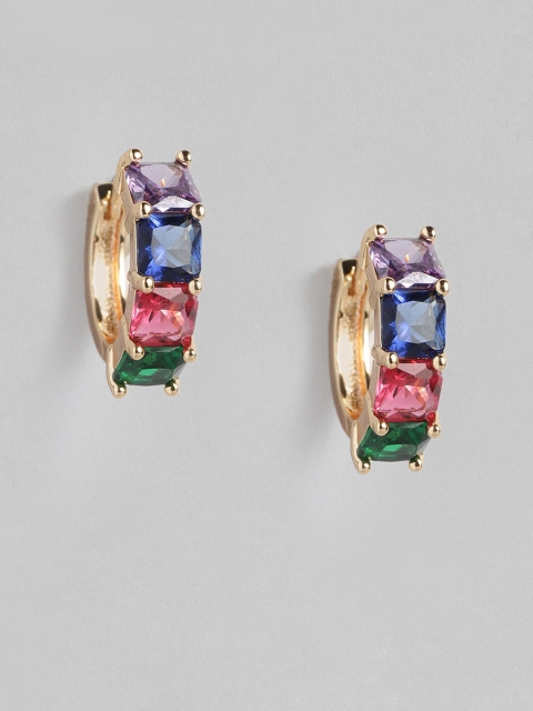 

justpeachy Multicoloured & Gold-Plated Cubic Zirconia Mini Hoop Earrings, Multi