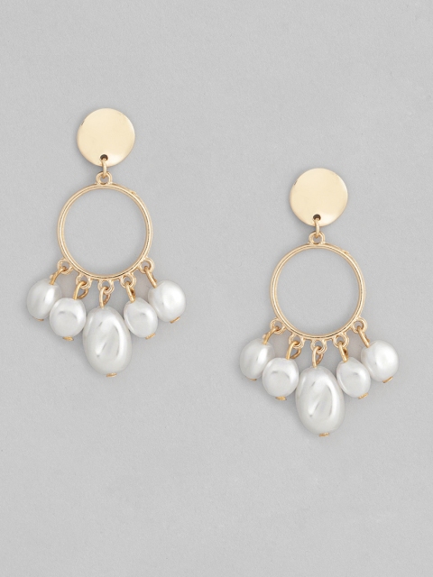 

justpeachy Gold-Plated & White Circular Pearl Studded Drop Earrings