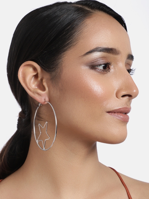 

justpeachy Silver-Toned Silver Plated Circular Hoop Earrings