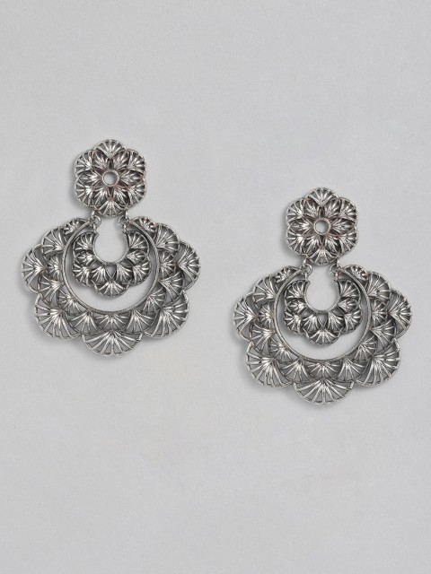 

justpeachy Oxidized Silver-Plated Floral Drop Earrings