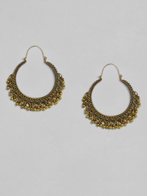 

justpeachy Gold-Plated Circular Oxidised Hoop Earrings