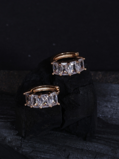

justpeachy Gold-Plated Circular Cubic Zirconia Hoop Earrings