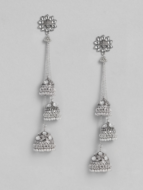 

justpeachy Silver-Plated Oxidised Dome Shaped Jhumkas