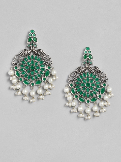 

justpeachy Green & Silver-Plated Contemporary Drop Earrings