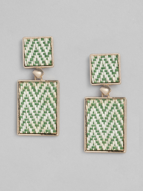 

justpeachy Green & White Square Drop Earrings