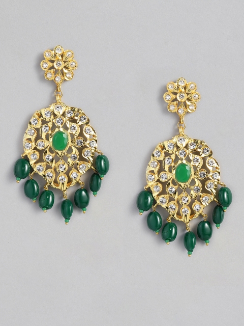 

justpeachy Gold-Plated & Green Floral Drop Earrings