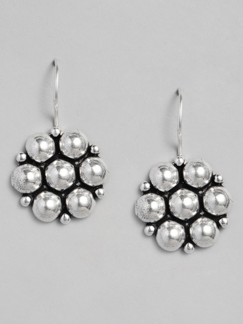 

justpeachy Silver-Plated Floral Oxidised Drop Earrings