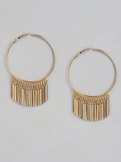 

justpeachy Gold-Plated Tasselled Circular Hoop Earrings