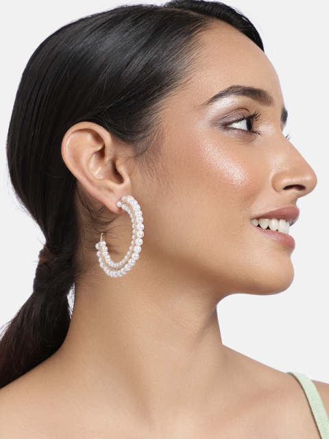 

justpeachy White & Gold-Plated Pearls Circular Half Hoop Earrings
