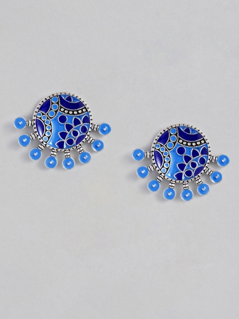 

justpeachy Blue & Silver-Plated Enamelled Oversized Studs