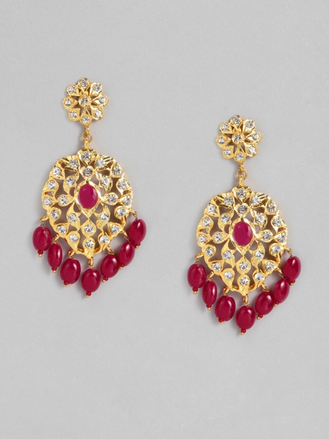 

justpeachy Red & Gold-Toned Contemporary Drop Earrings