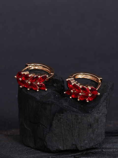 

justpeachy Red & Gold-Plated CZ Studded Contemporary Hoop Earrings