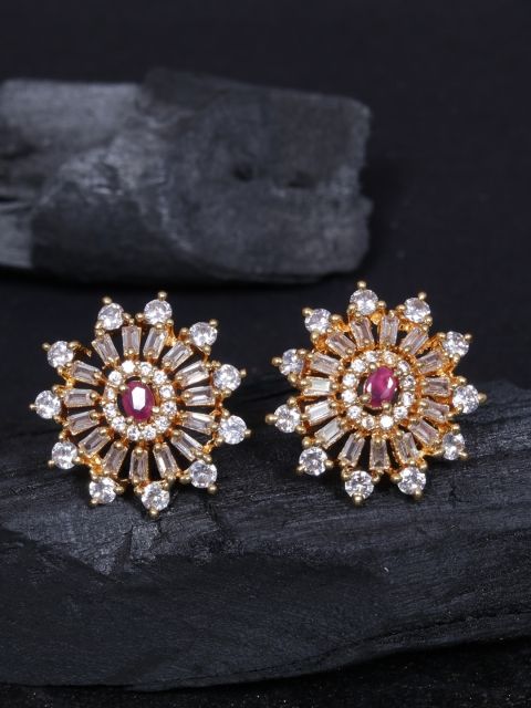 

justpeachy Gold-Plated & Red Cubic Zirconia Floral Studs