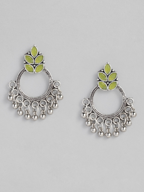

justpeachy Lime Green & Silver-Plated Oxidised Chandbalis