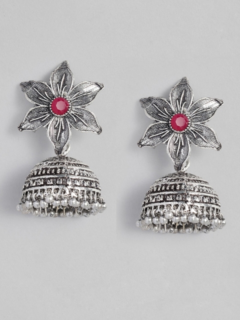 

justpeachy Silver-Plated Oxidised Dome Shaped Jhumkas