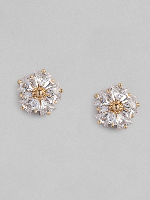 

justpeachy Gold-Plated & White CZ Stone Studded Floral Studs