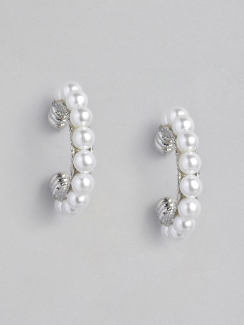 

justpeachy Silver-Plated & White Contemporary Half Hoop Earrings