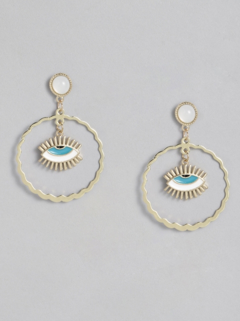 

justpeachy Gold-Toned Evil Eye Circular Drop Earrings