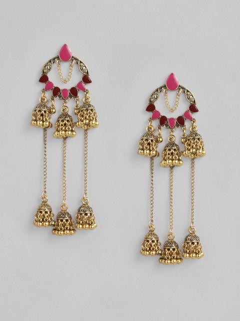 

justpeachy Pink Gold-Plated Tasselled Classic Jhumkas