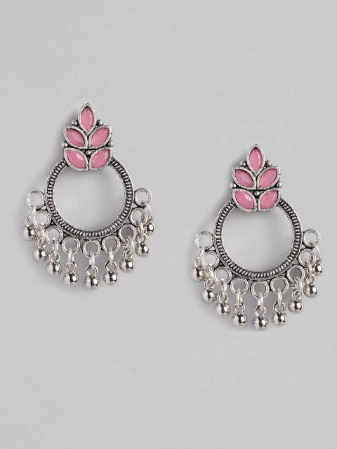 

justpeachy Silver-Plated & Pink Circular Drop Earrings
