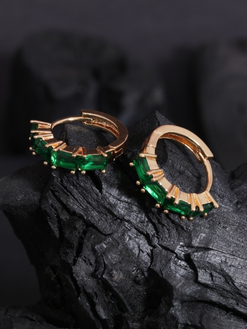 

justpeachy Gold-Plated & Green Cubic Zirconia Circular Hoop Earrings
