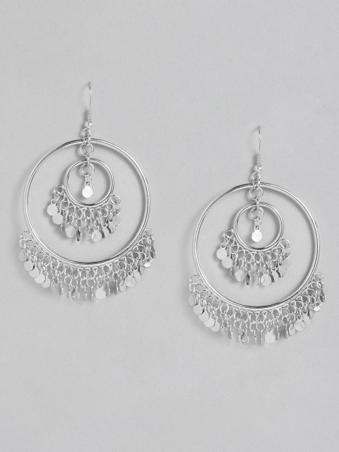 

justpeachy Silver-Plated Tasselled Circular Drop Earrings