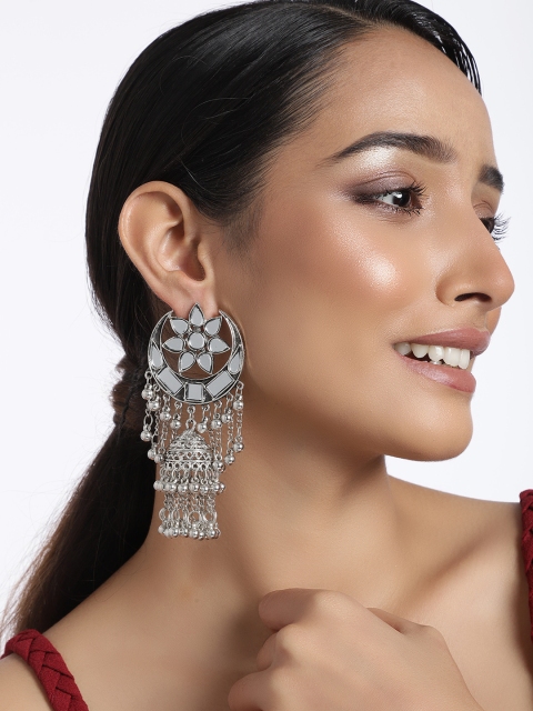 

justpeachy Silver-Plated Contemporary Drop Earrings