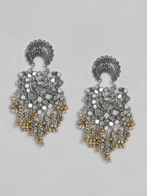 

justpeachy Silver-Plated & Gold-Toned Crescent Shaped Mirror Drop Earrings