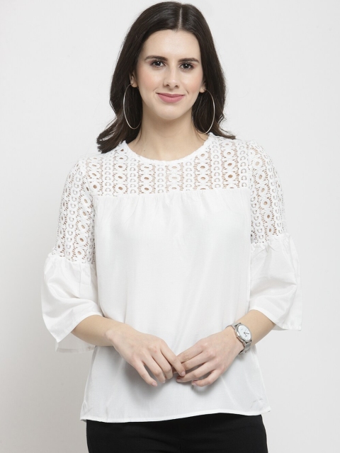 

Global Republic Women White Schiffli Embroidered Top