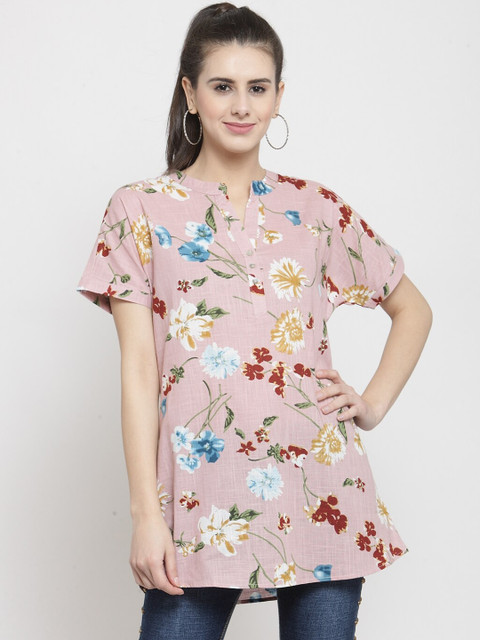 

Global Republic Women Pink Floral Printed A-Line Longline Top