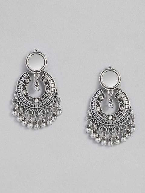 

justpeachy Silver-Plated Oxidised Mirrored Circular Drop Earrings