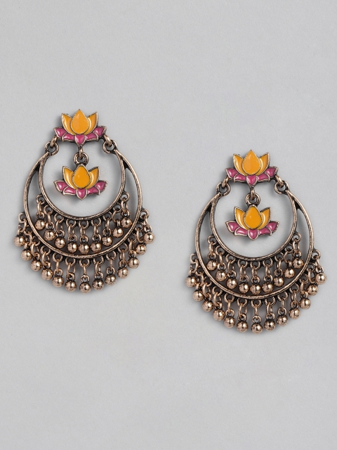 

justpeachy Gold-Plated & Yellow Enamelled Crescent Shaped Chandbalis