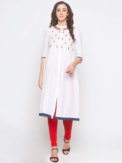 

Globus Women White Embroidered A-Line Kurta