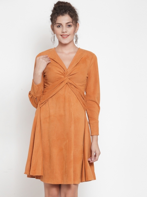 

Global Republic Women Rust Orange Solid Wrap Dress