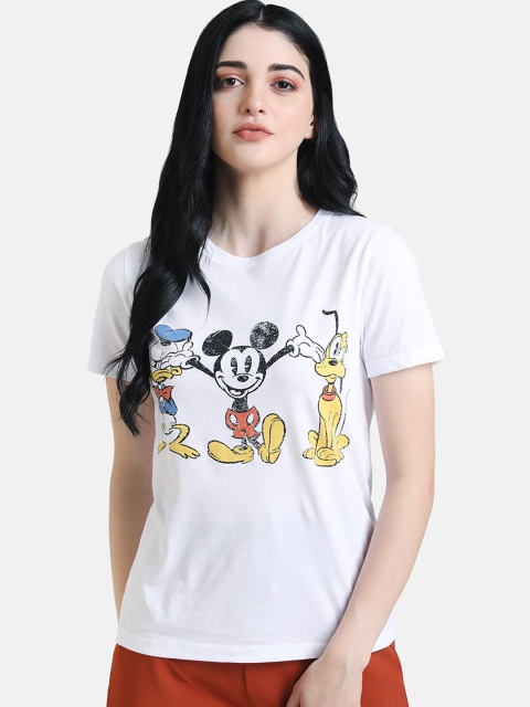 

Kazo Women White Mickey Friends Printed Round Neck Pure Cotton T-shirt