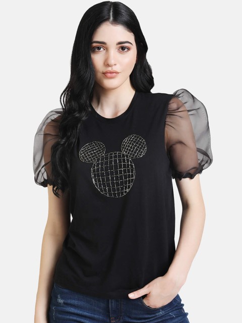 

Kazo Women Black Mickey Mouse Embellished Top
