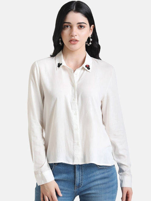 

Kazo Women White Regular Fit Solid Casual Shirt