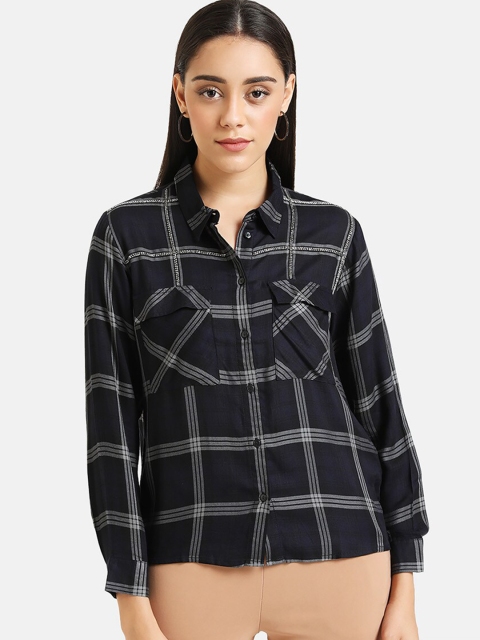 

Kazo Women Black & Grey Regular Fit Checked Casual Shirt