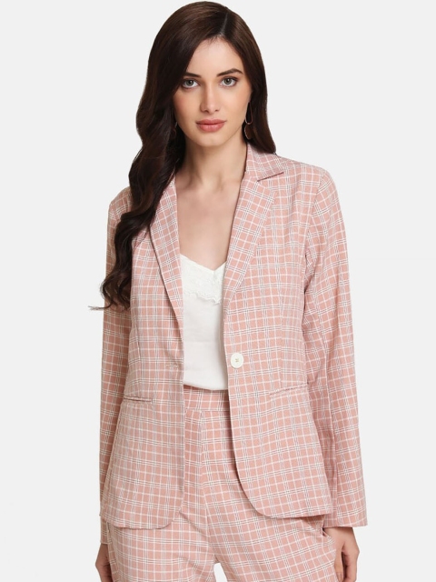 

Kazo Women Pink Checked Regular Fit Single-Breasted Blazer