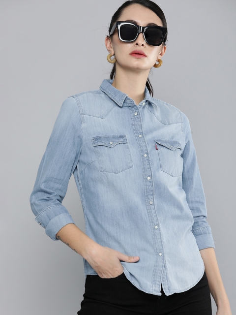 

Levis Women Blue Solid Regular Fit Cotton Casual Shirt