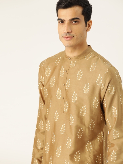 

House of Pataudi Men Beige & Off-White Printed Straight Kurta