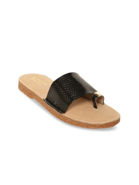 

Monrow Women Black Textured Fabric Open Toe Flats