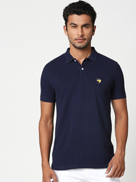 

Bewakoof Men Navy Blue Solid Polo Collar T-shirt