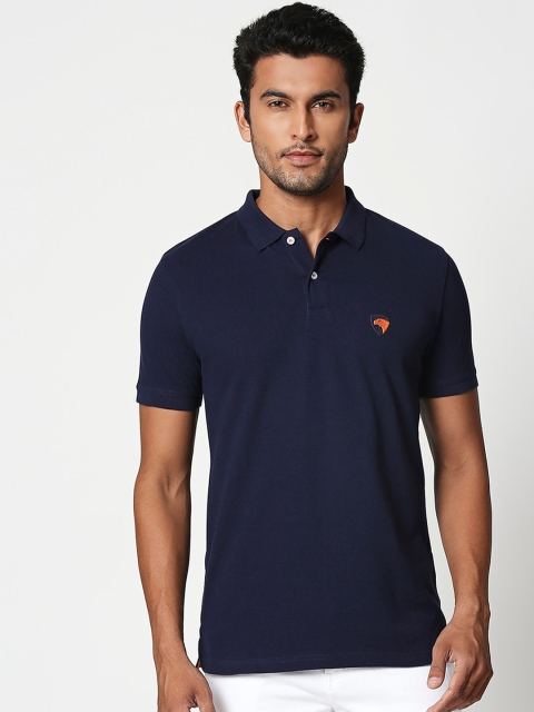 

Bewakoof Men Navy Blue Solid Polo Collar T-shirt